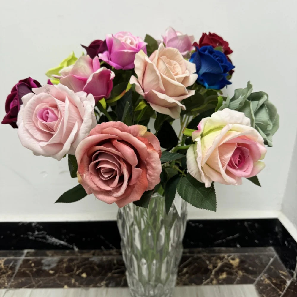 M150 St Valentines Gift Flores Artificial Artificial Flower Material Velvet Rose Flowers Plastic Roses Silk Artificial Flowers MegaBDM