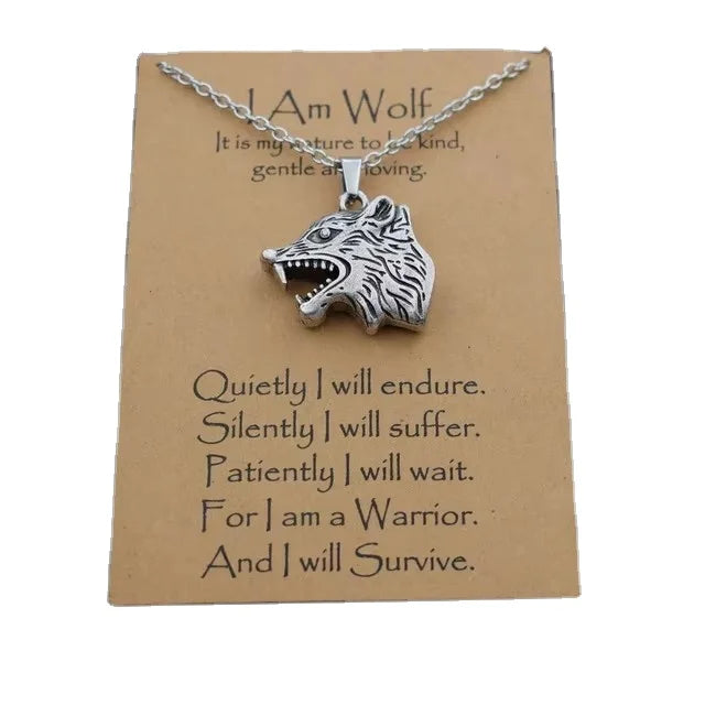 Wholesale Norse Vikings Wolf Pendant Necklace Male Punk Lucky Charm Animal Jewelry