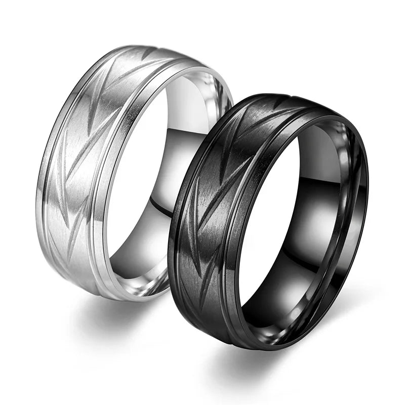 Anillos De Hombre Acero Inoxidable New Arrival European and American Striped Minimalist Couple Black Stainless Steel Men Ring