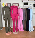 Fall Winter Sports Outfits HIgh Stretchy 2 Piece Set Casual Zip Patchwork Jacket Top Top + Bodycon Pants Suits for Women MegaBDM