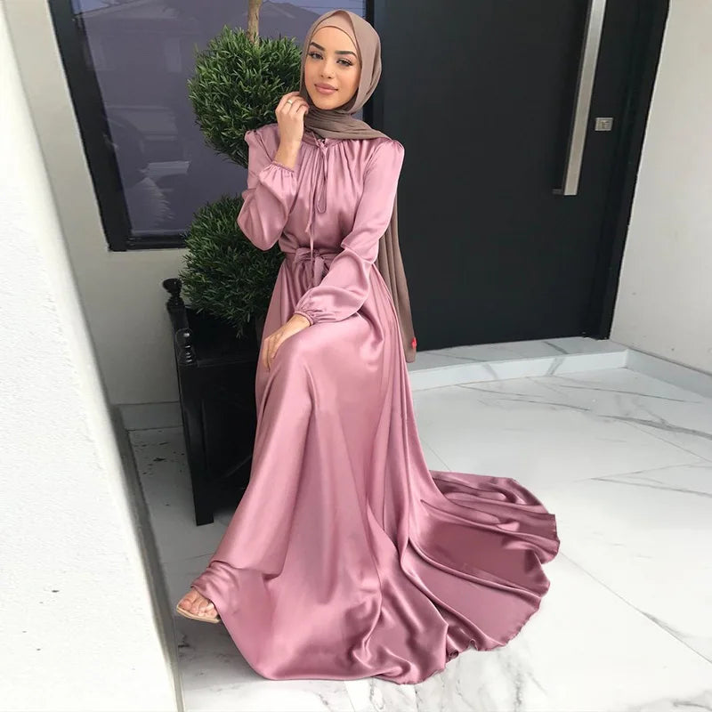 Sharut Wholesale Modest Tunic Dress Abaya Women Muslim Dress Elegant Satin Dress Abaya