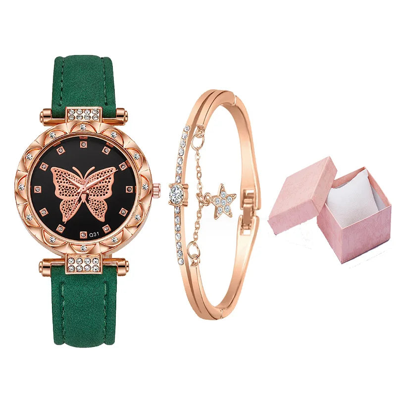 Korean Version Women's Retro Light Luxury Quartz Watch Cute Retro Butterfly Design Gift