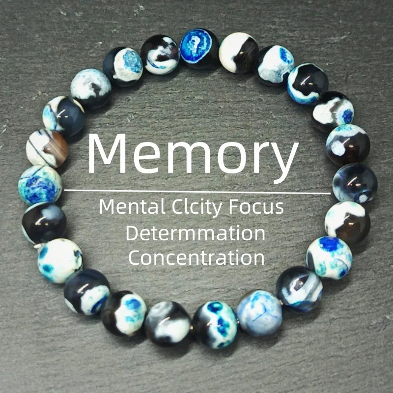 Fashion Style Yoga Healing Stone Beaded Bracelet Elastic String Blue Agate Bracelet for Men and Women