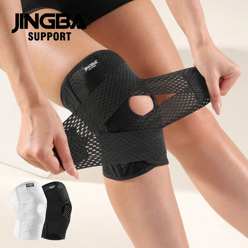 JINGBA New Wholesale High Elastic Air Mesh Knee Brace with Dual Straps and Springs for Gym Weightlifting Joint Pain Relief