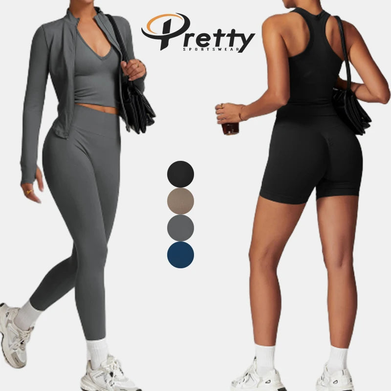 2024 New Arrival Woman's Yoga Gym Set 5 Pieces Set Seamless High Elastic Breathable Hip Lifting Lady's Casual Fitness Sportswear