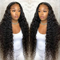 150% 13x4 Human Hair Deep Wave Frontal Wig Natural Pre Plucked Bleached Knots Wigs Lace Closure Curly  Human Hair Wigs