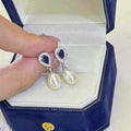 Sea Blue Treasure 7mm Strong Light Natural White Freshwater Rice Shaped Pearl Water Drop Earrings