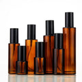 UV Protected 100ML Amber Glass Perfume Spray Bottle 50ML Lotion Bottle Fine Mist Cosmetics Container for Face Cream Lotions