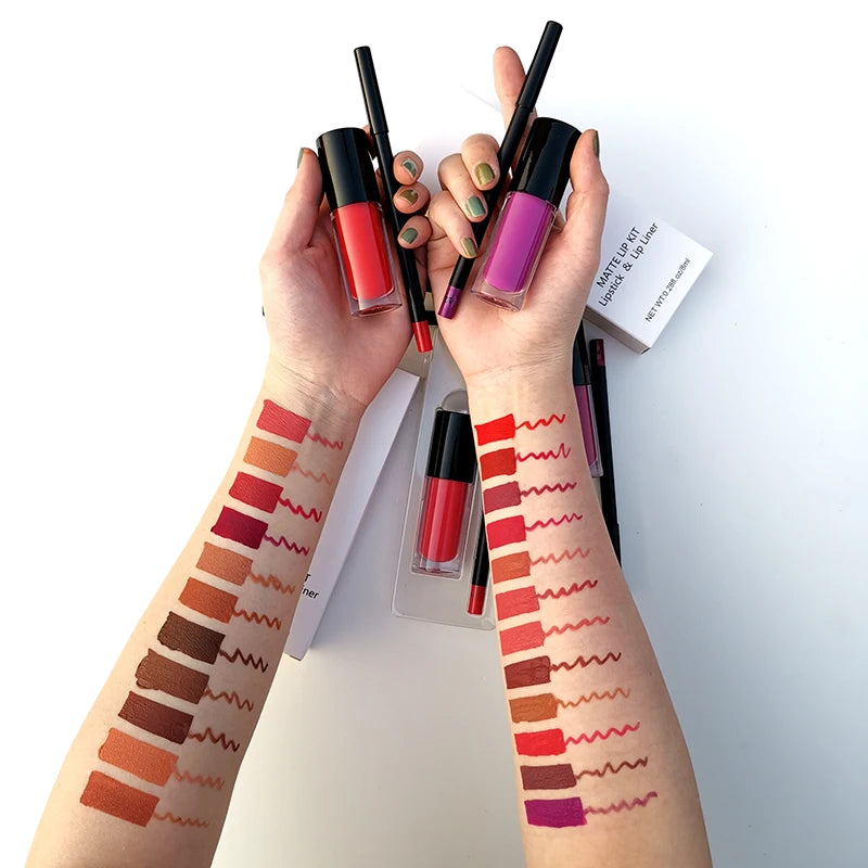 2 In1 Lip Kit Set Matte Liquid Lipstick  Cream Lip Liner Waterproof NonTransfer