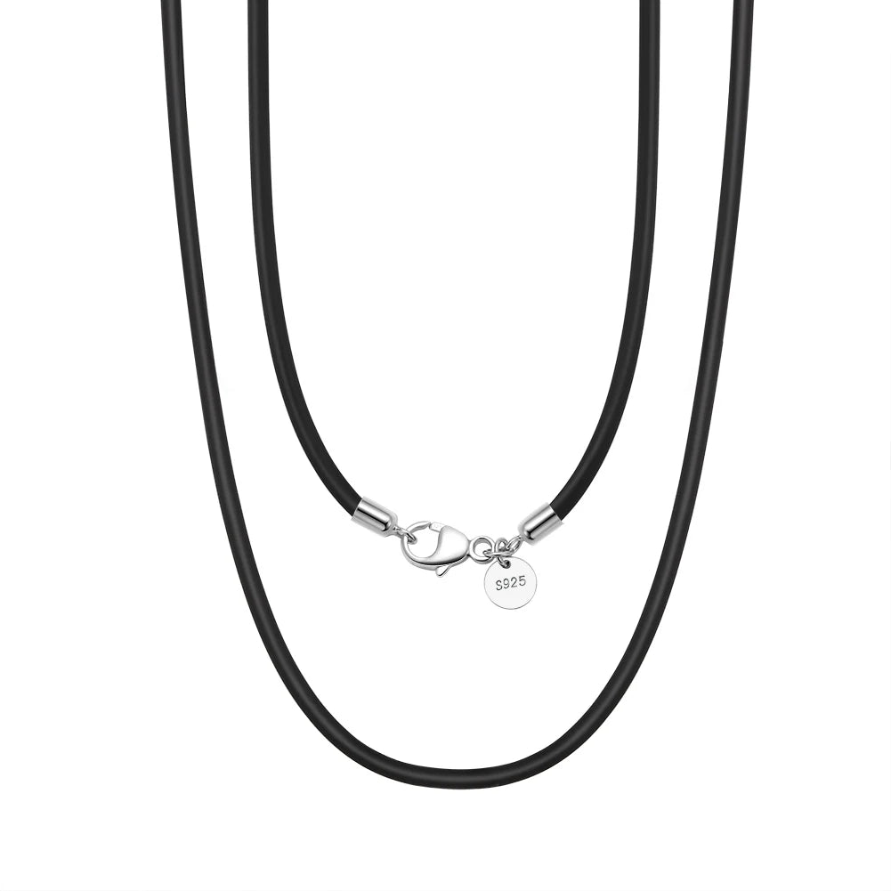 RINNTIN SC62 Genuine Italian 2mm 3mm Black or Brown Leather Cord Chain Necklace for Men Women with 925 Sterling Silver Clasp