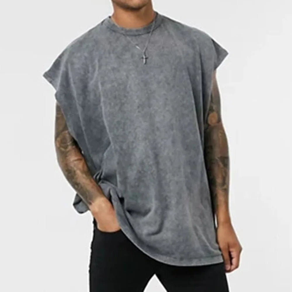 Wholesale Custom Acid Wash Tank Tops for Men Unisex Sporty Street Style Singlet Stringer Customizable Men's Singlet