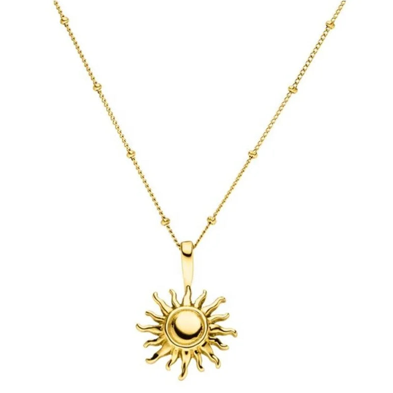 18K PVD Plated Sunflower Pendant Necklace Stainless Steel Charm Jewelry Fashionable Sunflower Necklace