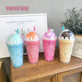 Korean Version of Ice Cream Ice Cup Summer Cute Double Straw Cup Plastic Fashion Drink Crystal Water Bottle CUP1551