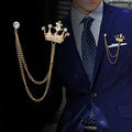 High-End Men's Brooch British Style Diamond Crown Badge Vintage Suit Chain Pin for Wedding Party Gift