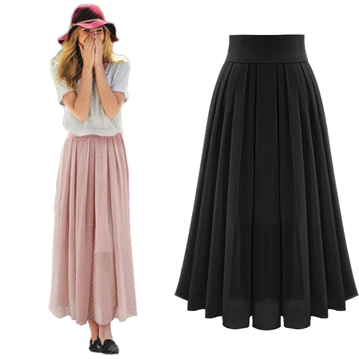 Custom High Waist Summer Chiffon Skirt for Women 2025 OEM Polyester Pleated Vintage Midi Skirt Plain Dyed Chiffon Skirt