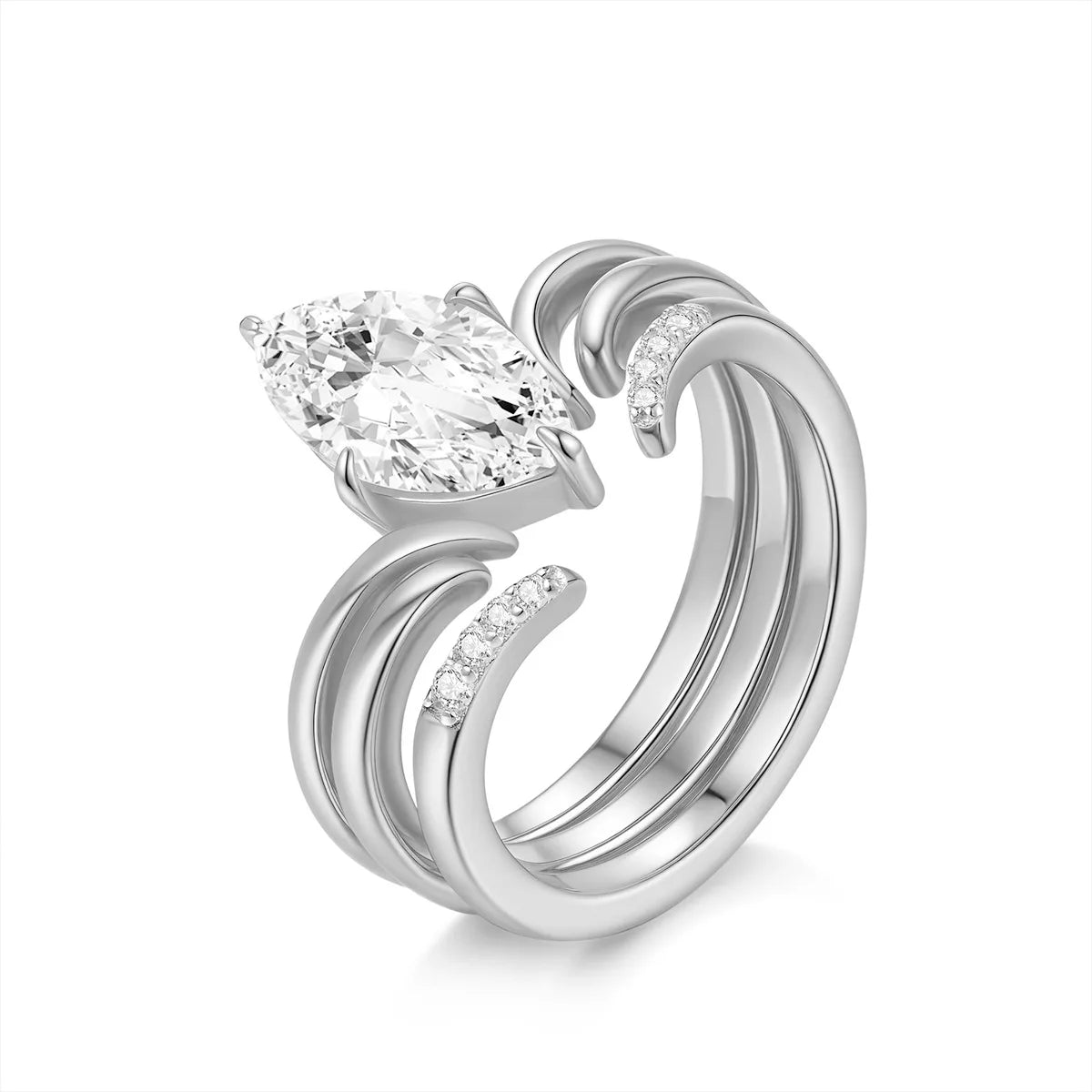 Zircon Jewelry S925 Pure Silver 18K Gold Plated Multi Protective Layer VVS GRA Moissanite Marquise Ring Set for Women