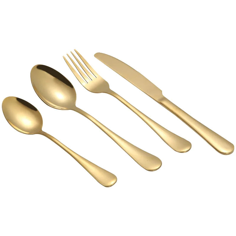 High-End Stainless Steel Gold Cutlery Set Knife Fork Spoon Silverware Wedding Flatware Set