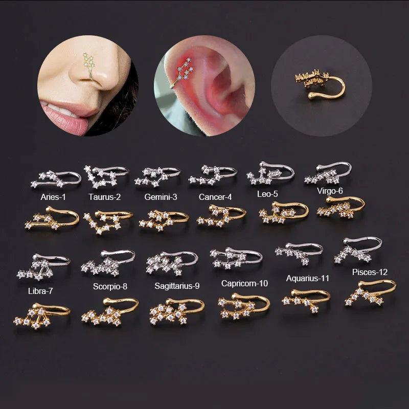 Wholesale Fashion Nose Cuff Gold Plated Zodiac Non Piercing Nose Rings for Women