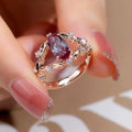 Messi Jewelry MSR-945 14K Rose Gold Lab Grown Gemstone Ring for Women