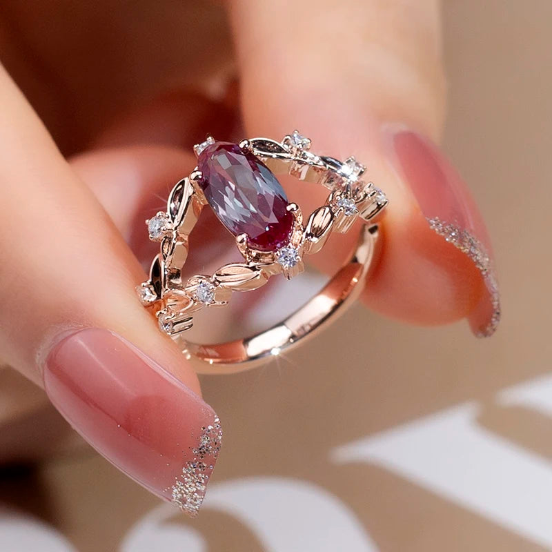 Messi Jewelry MSR-945 14K Rose Gold Lab Grown Gemstone Ring for Women