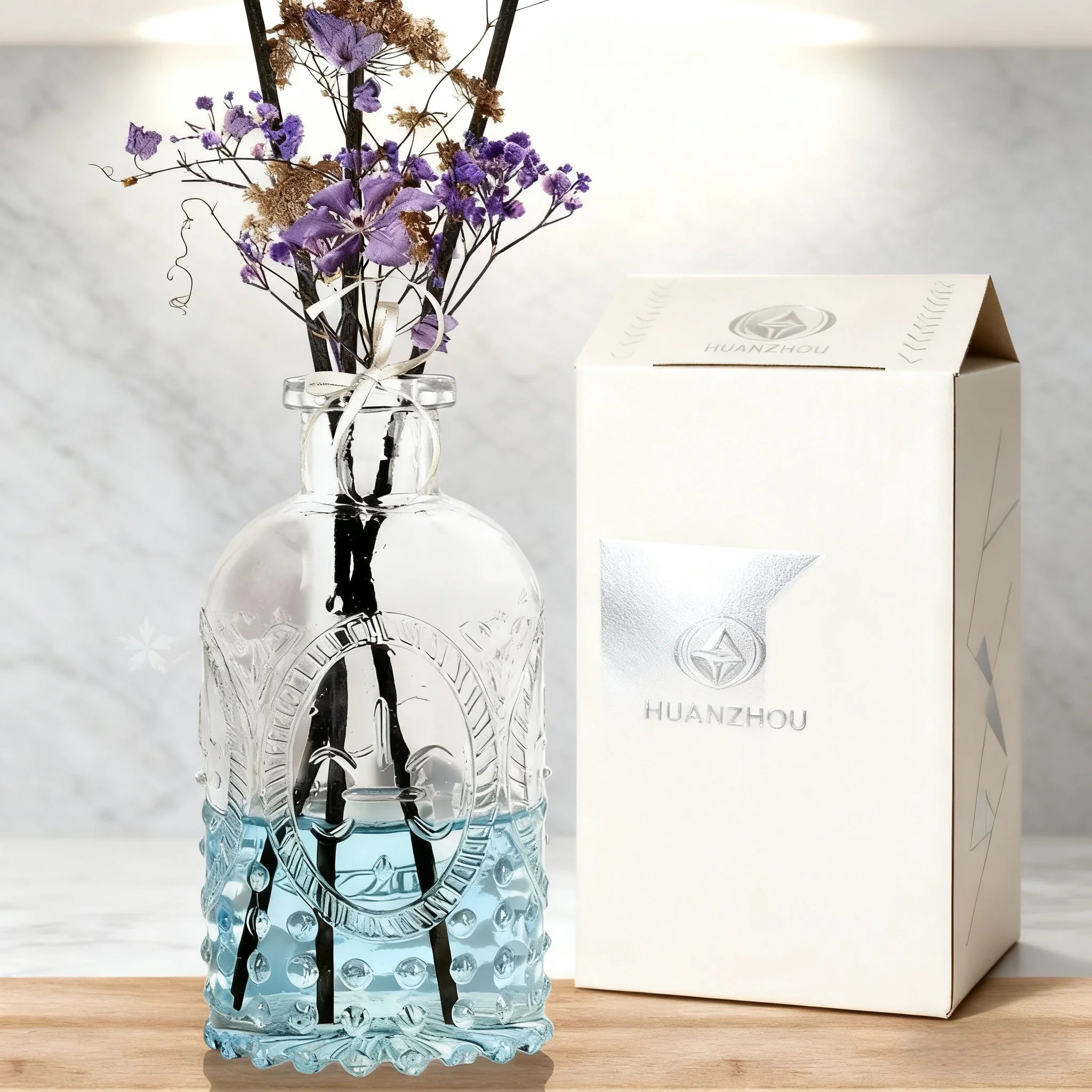Diffuser Glass Bottles Decorative Bottles Vases Set of 4 Empty Clear Fragrance Reed Diffuser Storage Bottle with Reeds Sticks