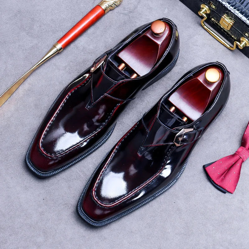 New Arrival Men's British Buckle Cowhide Genuine Leather Oxford Loafer Shoes Shiny Wedding Business Formal Dress Slip-On Autumn
