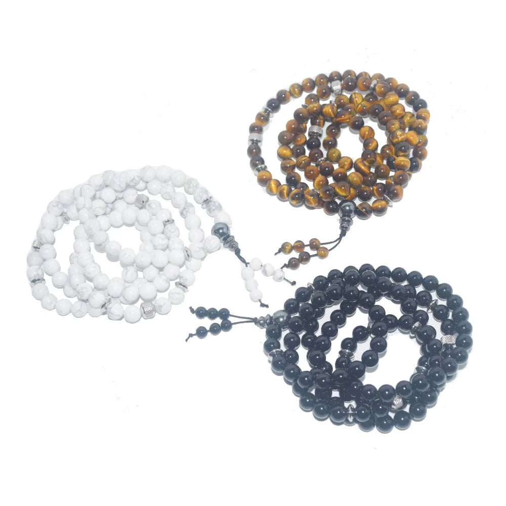 Wholesale Handmade Natural Gemstone Stone Beads 8mm Mala 108 Yoga Prayer Meditation Jewelry Bracelet Elastic Unisex Supplier