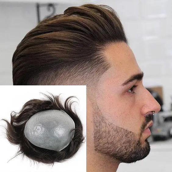 Wholesale Human Hair Toupee Thin Skin Base PU Poly Toupee Hair Replacement System for Men