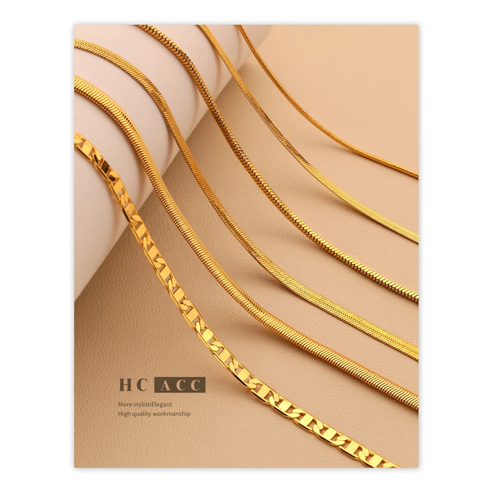 Classic 18k Gold Plated Chokers Necklaces Snake Chain Necklace Ladies Daily Jewelry Accessories