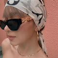 LAB Shades INS Vintage Cat Eye Sunglasses Women 2024 Trendy New Fashion Small Chain Sun Glasses Popular Elegant Shades Women