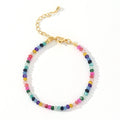 Colorful Bohemian Style Small Crystal Jade Beaded Bracelets Gold Plated Stainless Steel Adjustable for Women Gift