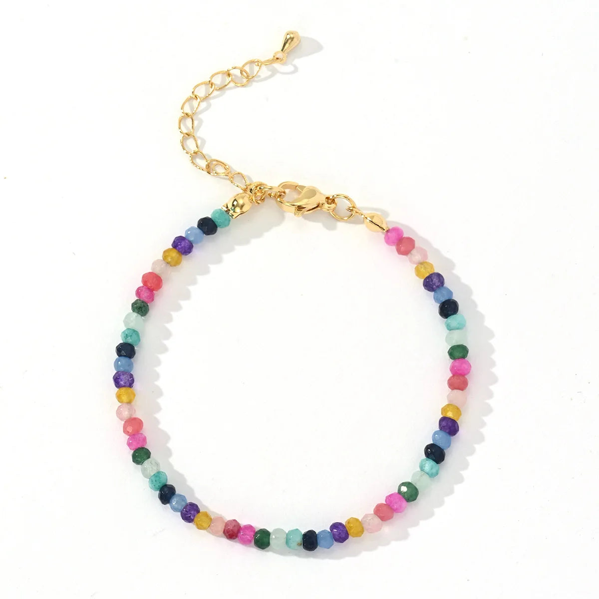 Colorful Bohemian Style Small Crystal Jade Beaded Bracelets Gold Plated Stainless Steel Adjustable for Women Gift