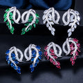 Elegant Jewellery Silver Plated Creative Leaf Twist Shape Cubic Zircon Inlay Blue Green Drop Stud Earrings for Women Jewelry