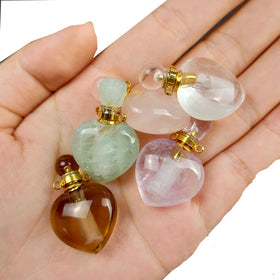 Healing Crystal Essential Oil Diffuser Perfume Bottle Heart Shape Pendants Can Supply Necklace