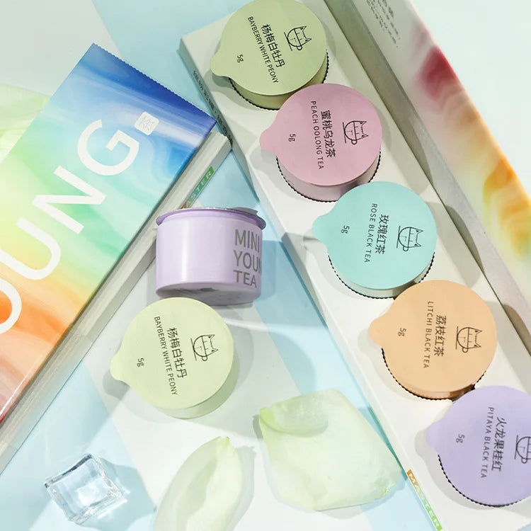 Custom Mixed Flavor Tea Macaron Color Gift Box with Small Tea Can Round Aluminum Metal Jar