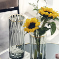 Simplicity Clear Glass Hydroponic Tabletop Vase with Vertical Stripe Design and Golden Rim Modern Luxury Style