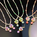 Ilona Handmade Copper Necklace and Earring Sets Natural Stone Artificial Crystal Luxury Trending Beaded Jewelry Sets