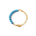 Stainless Steel 18K Gold Plated Jewelry Irregularity Bangle with Fresh Water Pearl Turquoise Stone Bangles for Women