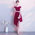 1279#- New Dignified Atmosphere Long Korean Version Slim-fit Wedding Evening Word Shoulder Bride Toasting Dress