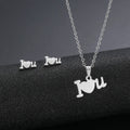 Hot Selling Women's Heart-Shaped Stainless Steel Necklace Earring Set 'I Love You' Letter Collarbone Chain for Gift Occasions