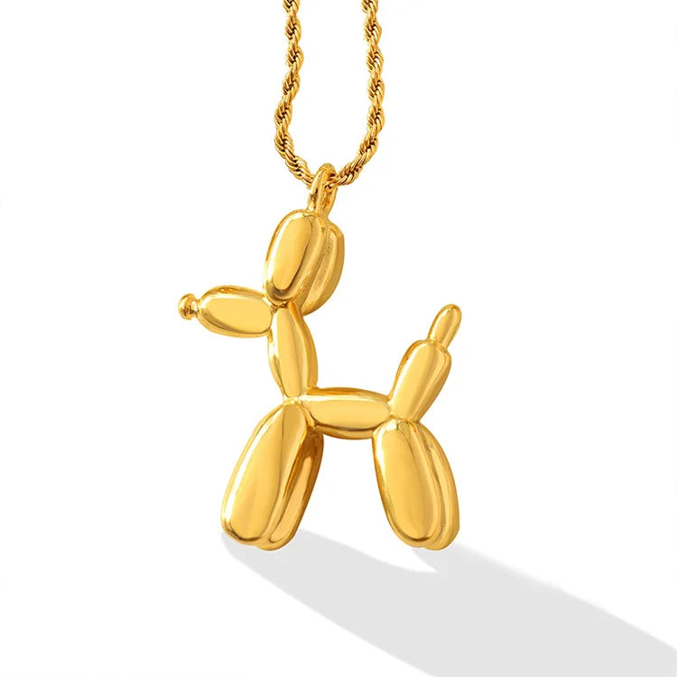 Fashion Cute Dog Balloon Jewelry Stainless Steel Pvd Gold Animal Pendant Charms Necklaces Women Jewelry
