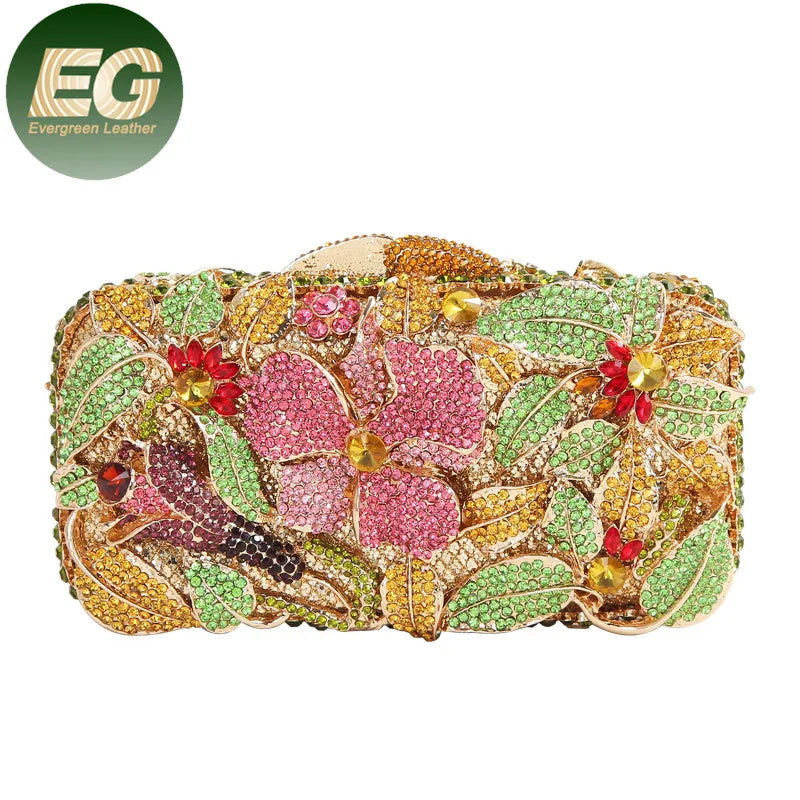 LEB1532 Colorful Flower Fancy Custom Evening for Women Rhinestone Bags Pearl Party Bling Purse Crystal Diamond Clutch Bag