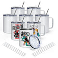 Travel Mugs Sublimation Blanks Stainless Steel Coffee Tumbler Double Wall 12 OZ White Mugs With Handle and Lid Print Custom logo