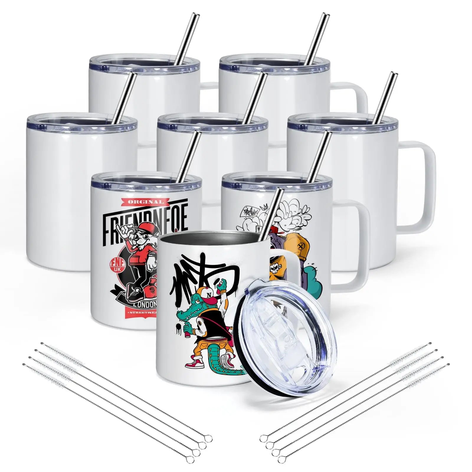 Travel Mugs Sublimation Blanks Stainless Steel Coffee Tumbler Double Wall 12 OZ White Mugs With Handle and Lid Print Custom logo