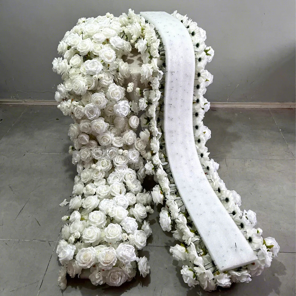 Custom Faux Pink White Floral Silk Rose Flower Runner Realistic Artificial Wedding Table Decor for Party Events and Aisles