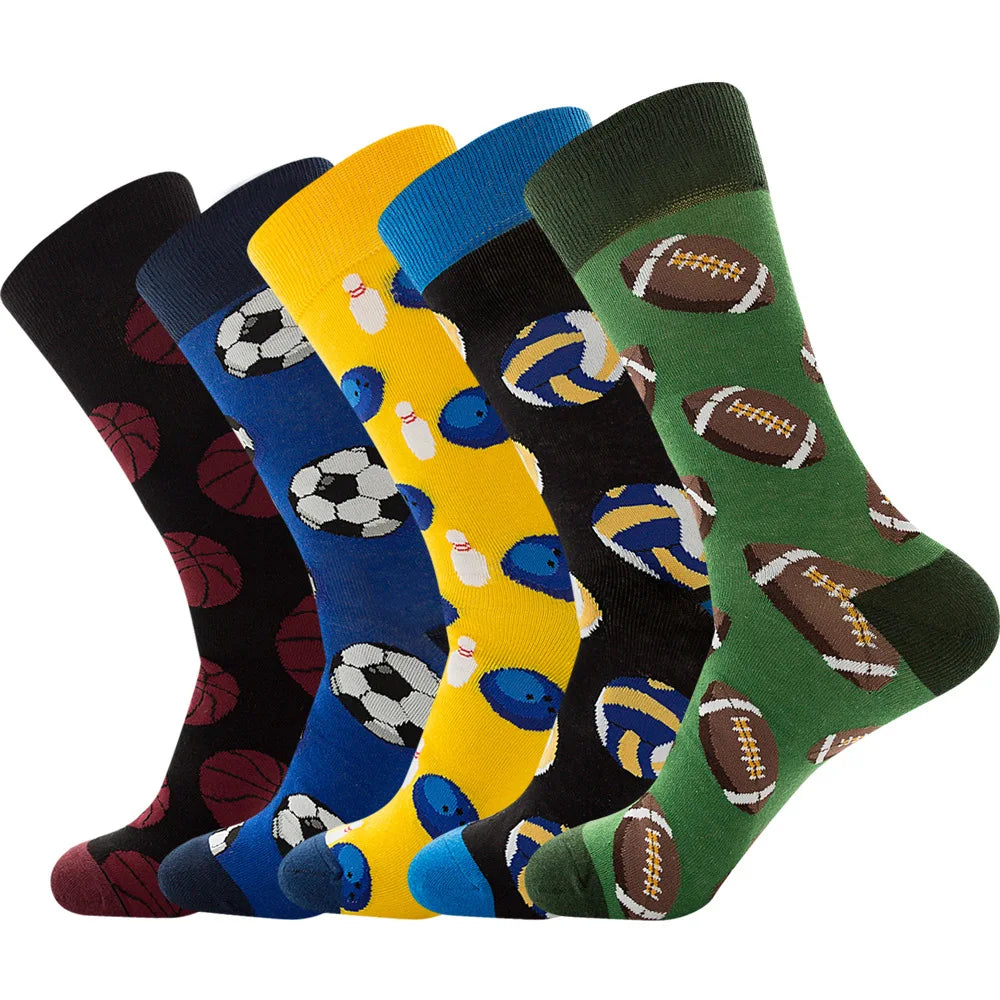 Men's Daily Style Trendy Long Cotton Socks With Jacquard Patterns of Balls Digital Printed Logo Pattern Type