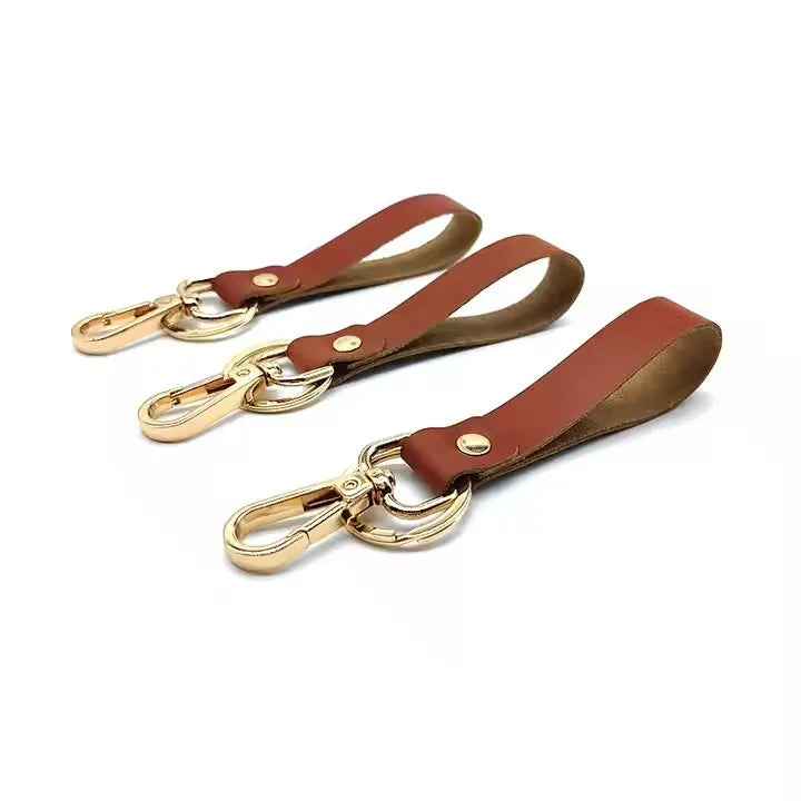 Business Gift Genuine Leather UV Printing Custom Logo Luxury Vintage Carabiner Key Holder with Metal Key Chain