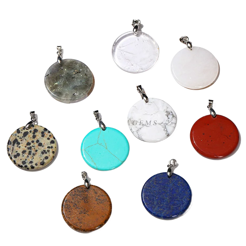 5pcs Stone Crystal Disc Pendant Pendant Necklace Jewelry Accessories DIY Handmade Material Wrapped Round Cake Beads