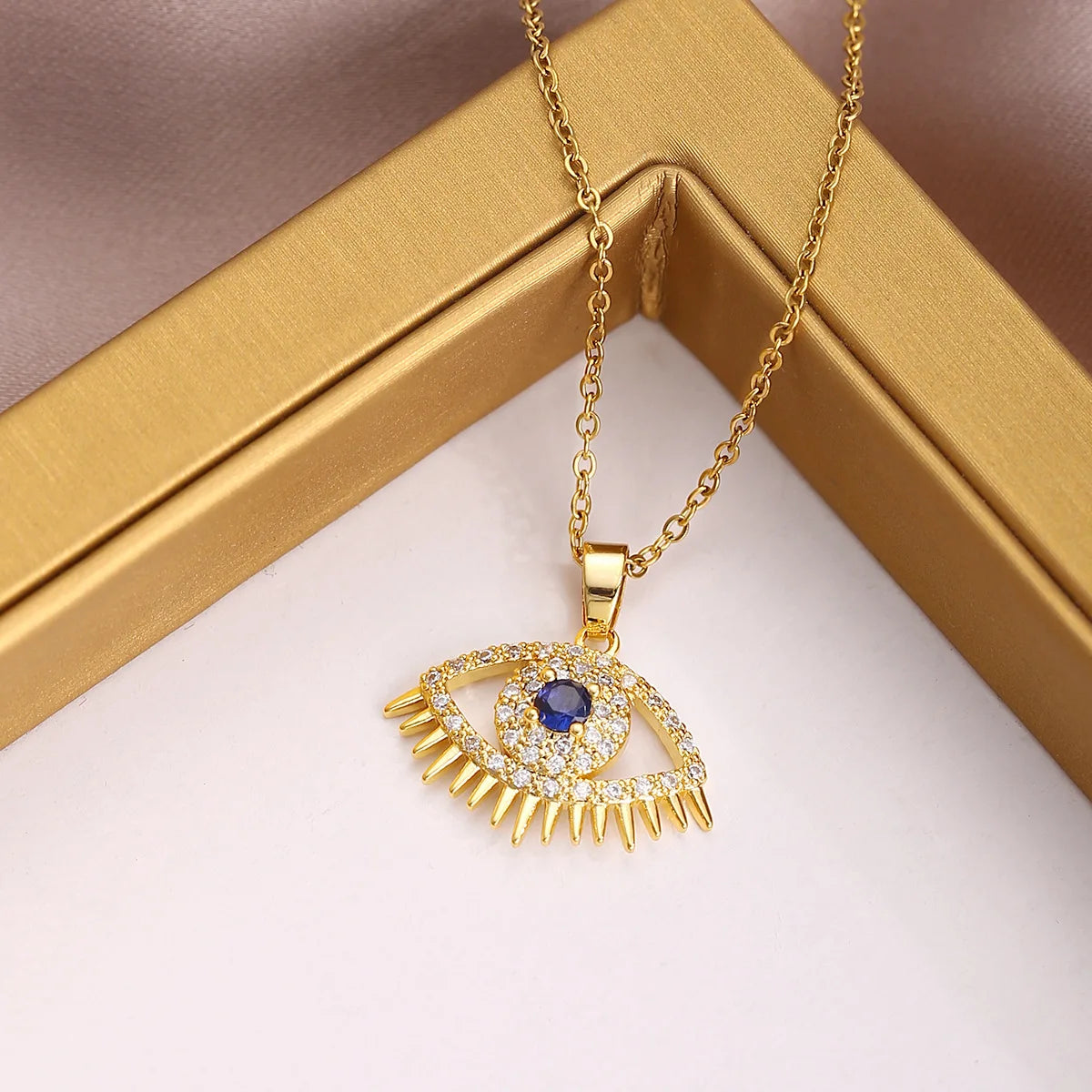 Factory Titanium Stainless Steel Evil Devil'S Eye Zircon Stone Gold Necklace Rose Cross Pendant Necklace