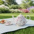 2026 New Arrived Vintage QIAN HU  Big British Style Floral Decal Bone China Afternoon Tea 700ml Teapot With Real Gold Rim